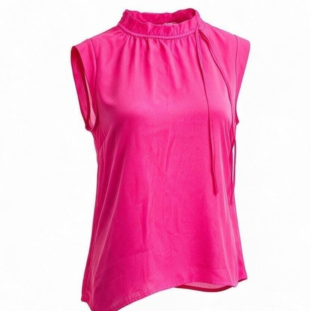 Worthington Womens Medium Magenta Pink Mock Neck Side Tie Sleeveless Blouse